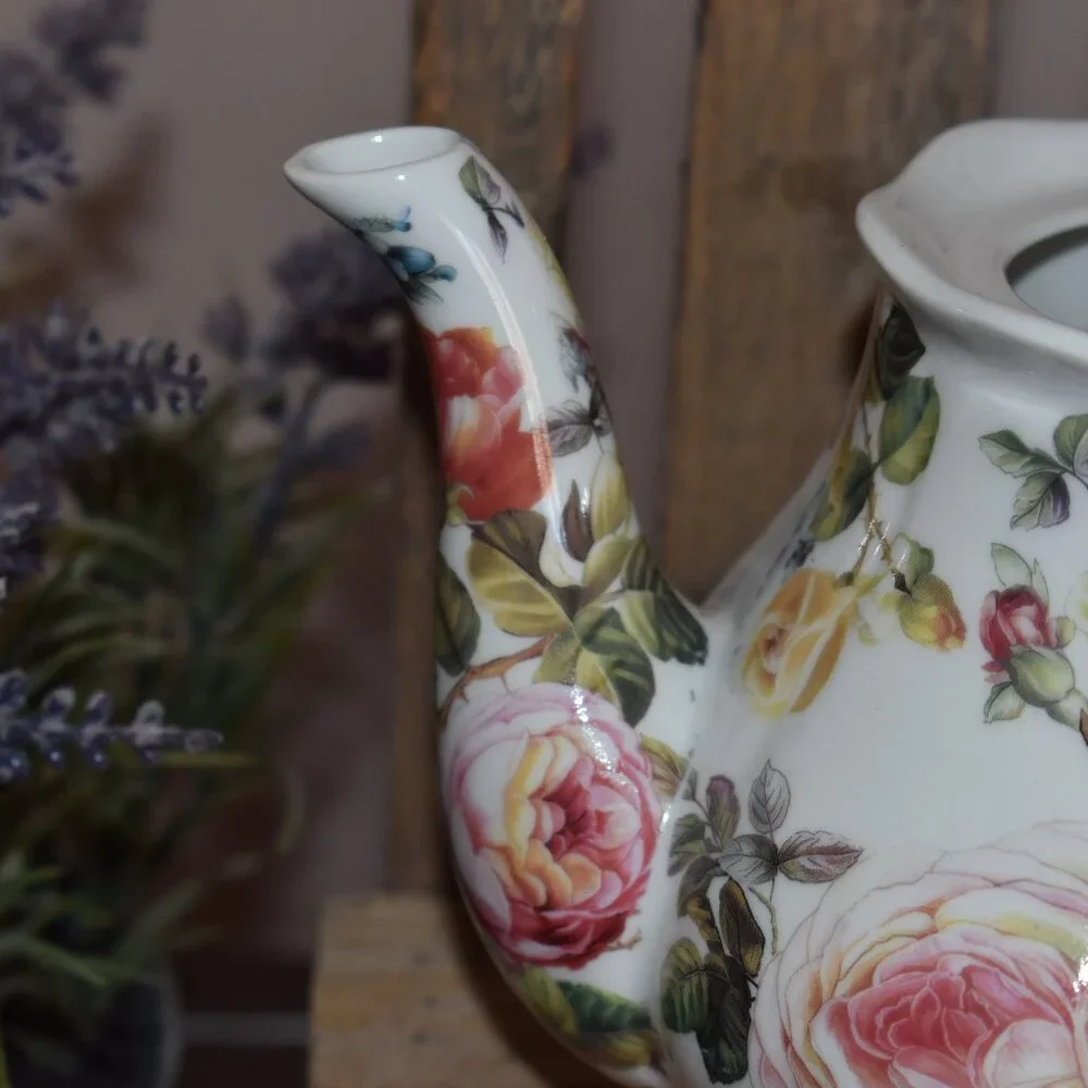 Kent Pottery Floral Rose Flower Garden Porcelain Country Cottagecore Teapot